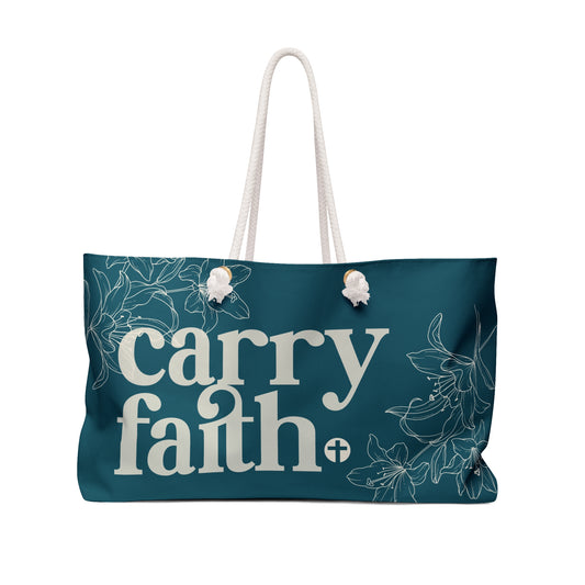 Carry Faith Teal Weekender Tote