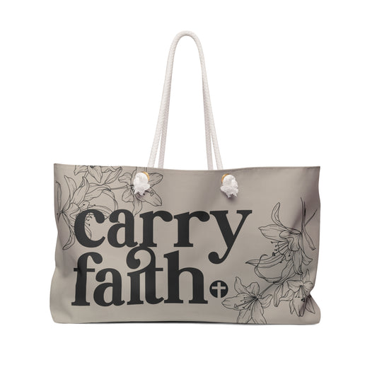 Carry Faith Beige Weekender Tote