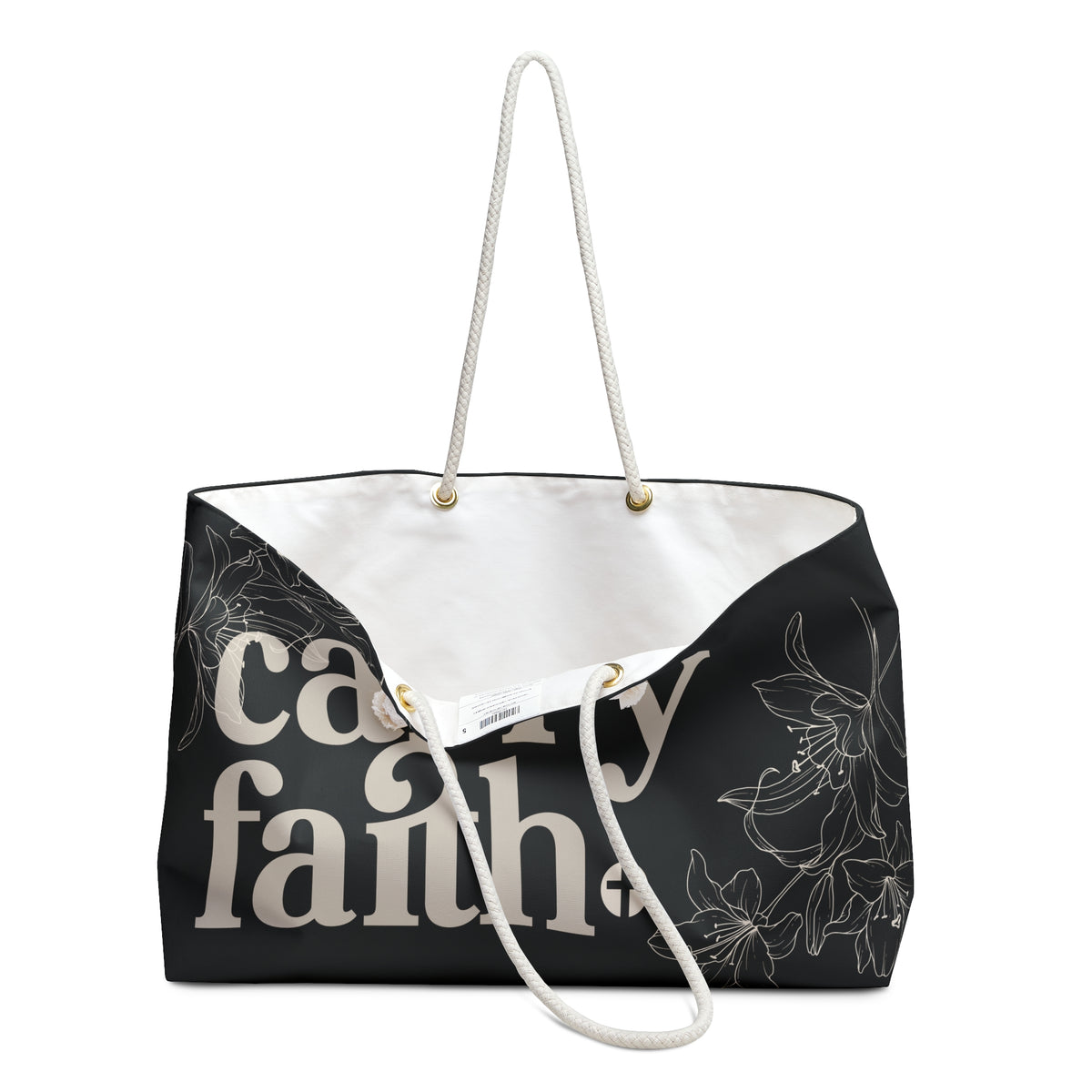 Carry Faith Black/Cream Weekender Tote