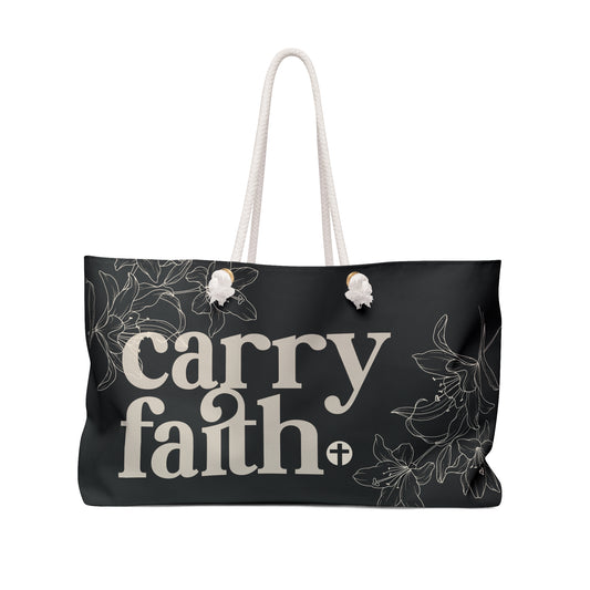 Carry Faith Black/Cream Weekender Tote